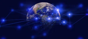 Rete globale connessa tramite fibra ottica simmetrica, simbolo di velocità e stabilità